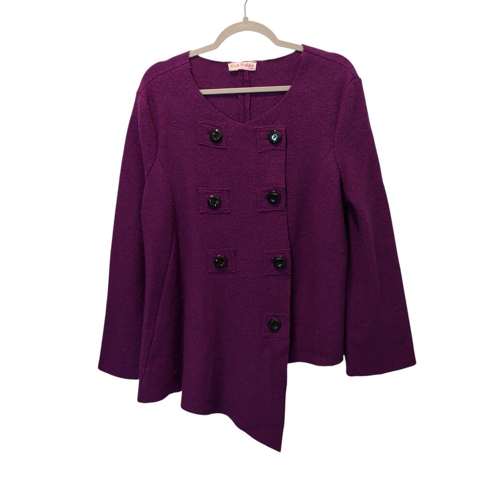 Eva Tralala Paris Women's Purple Boiled Wool Jacket Asymetrical Lagenlook